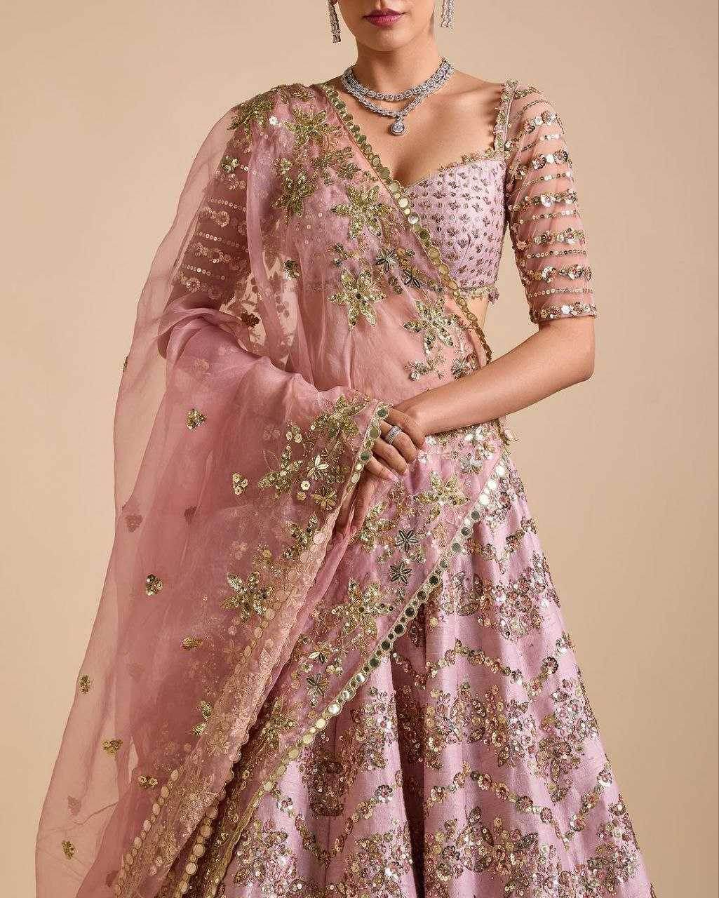 Chinon Silk Thread Work Sequins Lehenga With Cancan - MYLUXURY LANE ENTERPRISE